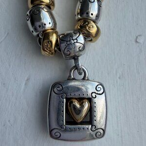 Brighton Framed Heart Pendant Mixed Metal Rondell Beads Necklace
